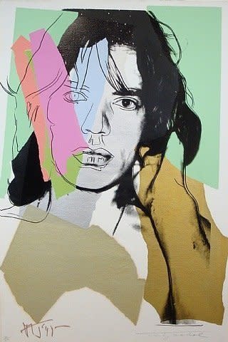 Andy Warhol <em>Mick Jagger 140</em>, 1975 Signed by Andy Warhol and Mick Jagger Screenprint in colors on Arches Aquarelle paper 43 5/8 x 291/8 in 110.7 x 73.9 cm Edition 250 (AW0413) 