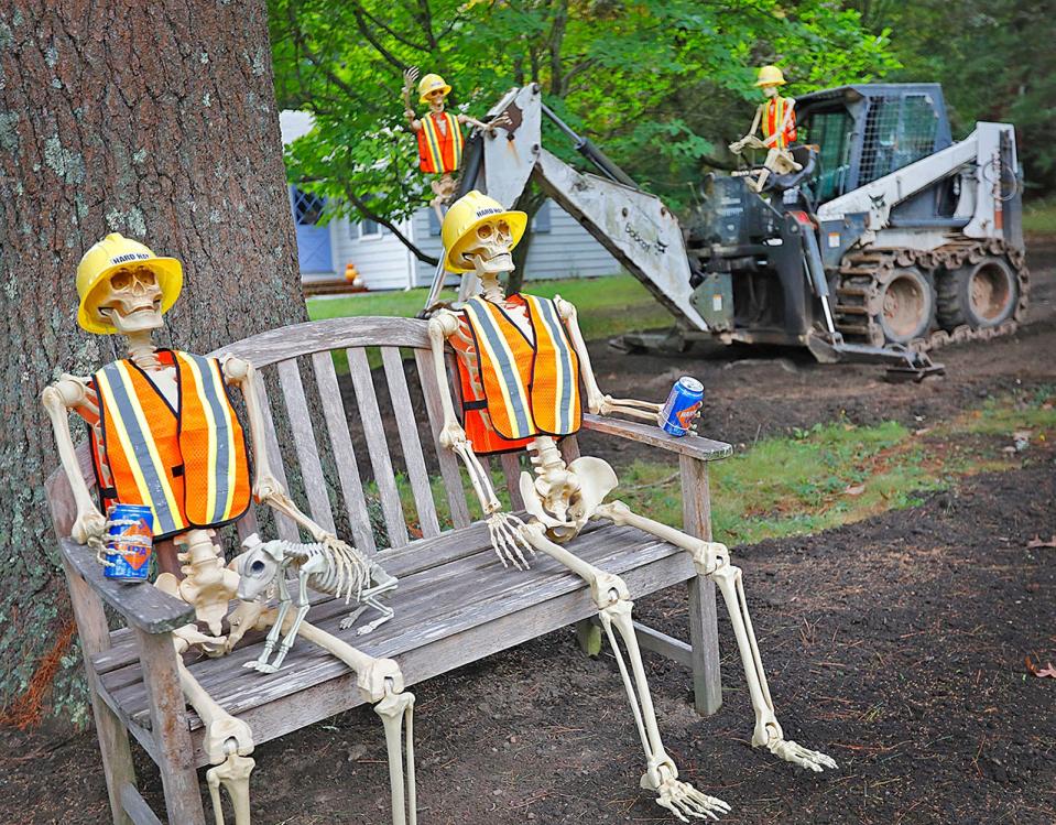 Worked to the bone, an early Halloween display on Main Street, Norwell Tuesday September 20, 2022.