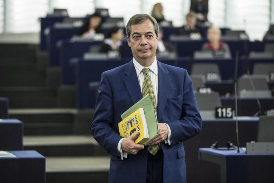 Nigel Farage was subject to the onslaught on Tuesday (AP Photo/Jean-Francois Badias)