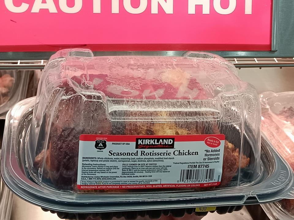 Packages of rotisserie chicken at Costco