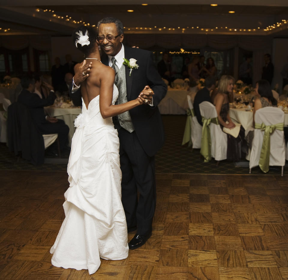 A father and the bride dancing at a reception