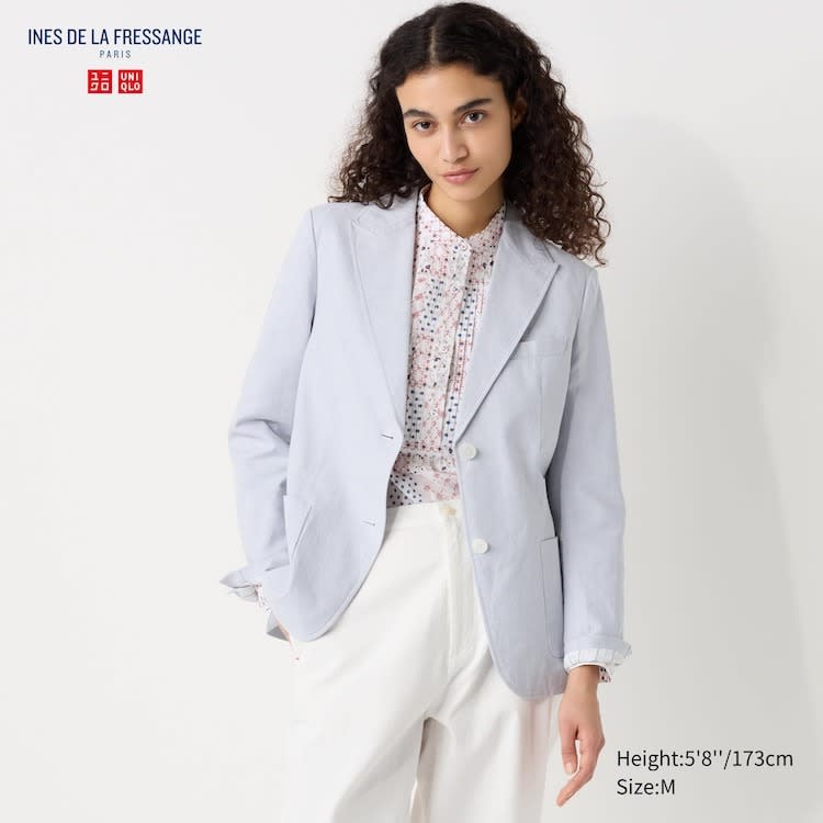 A photo of a model wearing the Cotton Linen Jacket (Co-ord). (PHOTO: Uniqlo)