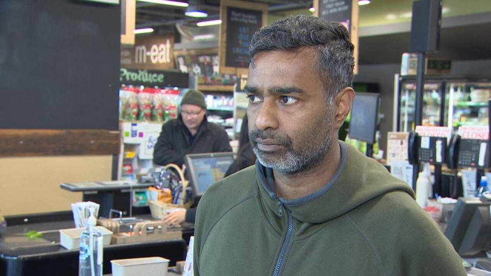 Sentheepan Senthival, owner of Green’s Organic and Natural Market in Vancouver, estimates he’s lost 40 per cent of sales year over year to construction on the project.