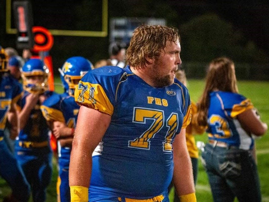 Dylan Morris, pictured during a recent Fergus High School football game, was remembered as the charismatic and emotional leader of the Golden Eagles. Dylan died Oct. 17 in an auto crash south of Moore.
