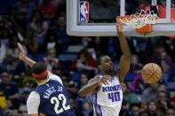 Sacramento Kings forward Harrison Barnes (40) dunks against New Orleans Pelicans forward Larry Nance Jr. (22) in the first half of an NBA basketball game in New Orleans, Sunday, Feb. 5, 2023. (AP Photo/Matthew Hinton)