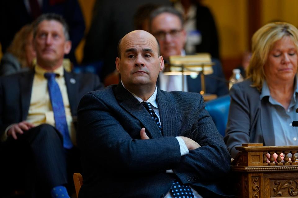 Paul Juliano, chairman of the Bergen County Democrats and the newly-appointed executive vice president of the NJSEA, in attendance for Gov. Phil Murphy's budget address in the assembly chambers of the New Jersey Statehouse on Tuesday, Feb. 28, 2023.