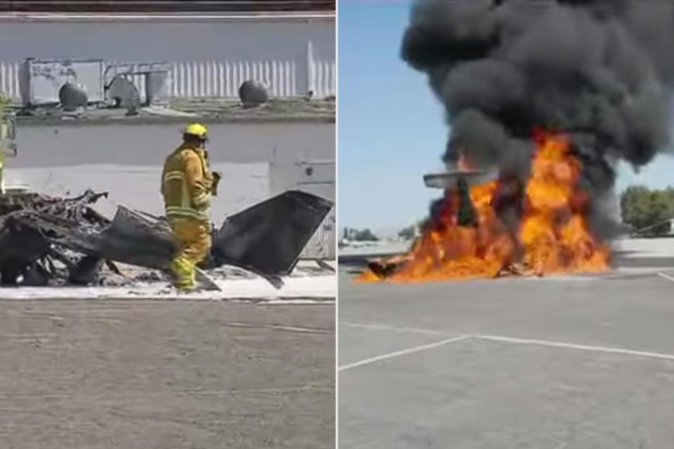 Two people were killed when a plane crashed and caught fire at Van Nuys Airport in Los Angeles on Wednesday.