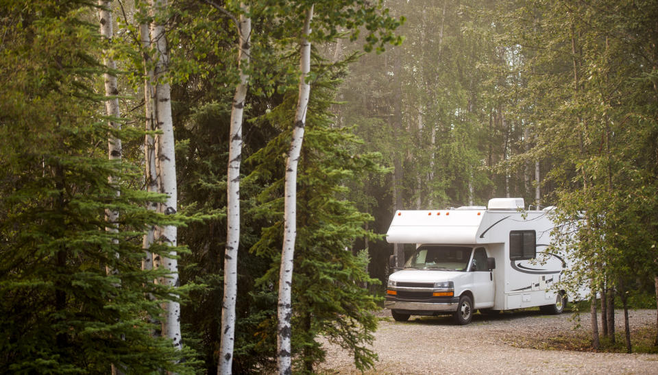 A camper in the woods