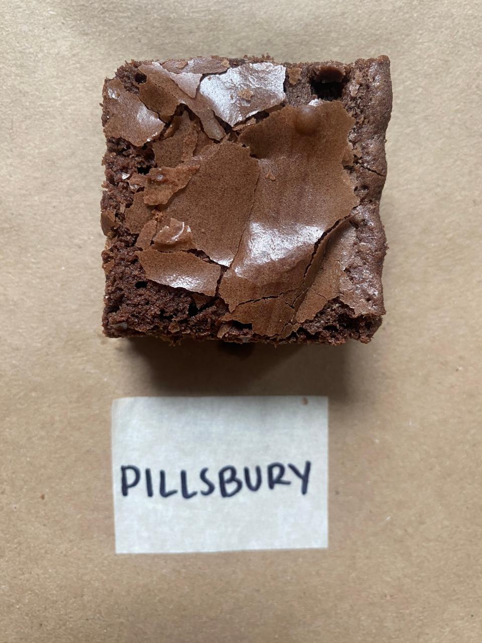 Close-up of a chocolate brownie with a 