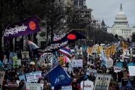 Activists protesting the Keystone XL Pipeline during the Native Nations Rise protest on March 10, 2017 in Washington, DC