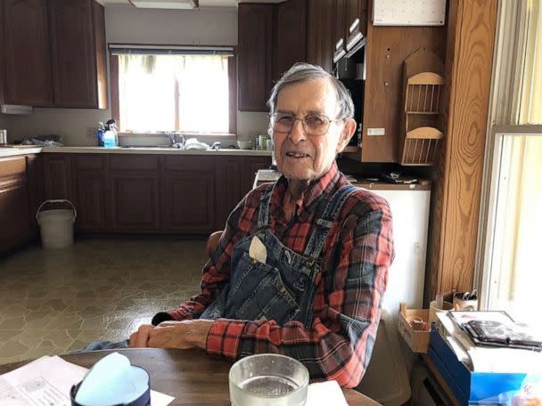 PHOTO: Melvin Steck, 101, in his kitchen. He has farmed since he was 8, and now lives on the farm. His son, Doug, serves as a live-in caretaker.  (Dan Gearino)