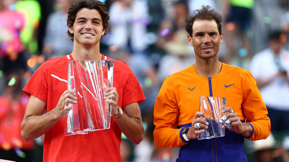 After both players came into the Indian Wells final under an injury clous, Taylor Fritz got the better of Rafael Nadal in straight sets. (Photo by Clive Brunskill/Getty Images)