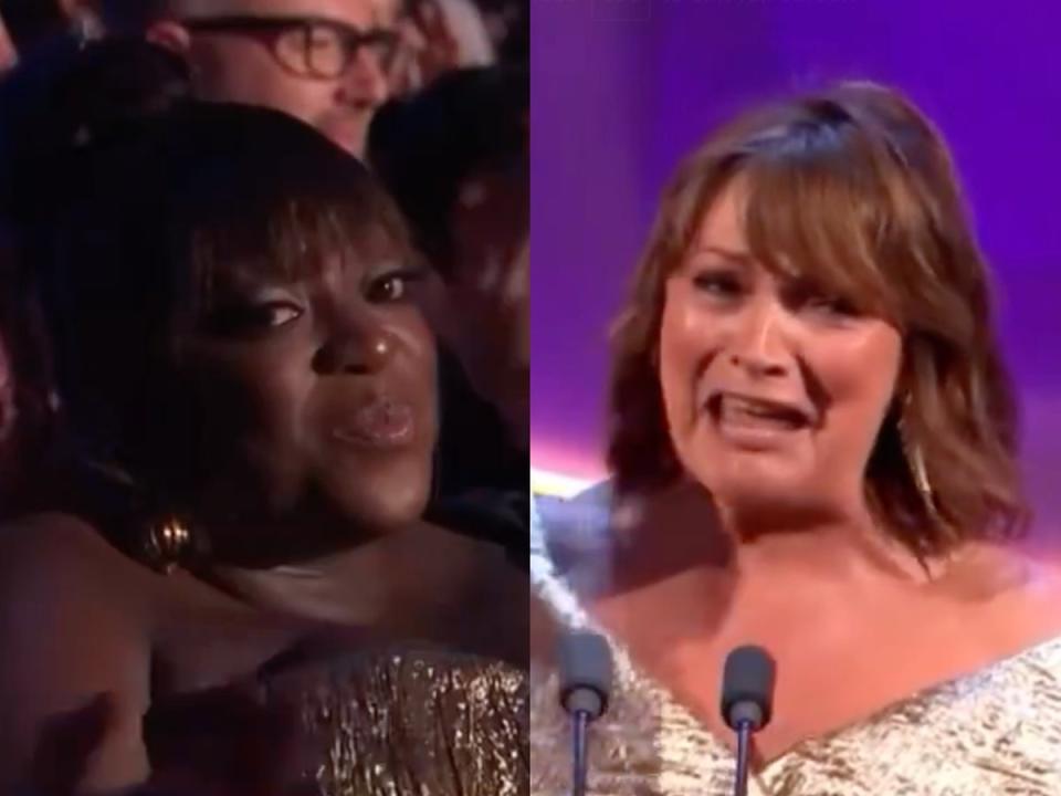 Judi Love appeared to be unimpressed with Lorraine Kelly at the Bafta TV Awards (X/Twitter)