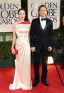 BEVERLY HILLS, CA - JANUARY 15: Actors Angelina Jolie and Brad Pitt arrive at the 69th Annual Golden Globe Awards held at the Beverly Hilton Hotel on January 15, 2012 in Beverly Hills, California. (Photo by Jason Merritt/Getty Images)