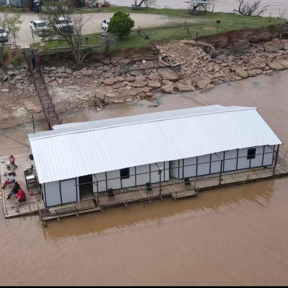 A Wichita Falls couple purchased the landmark fishing barge and camp at Lake Kickapoo.