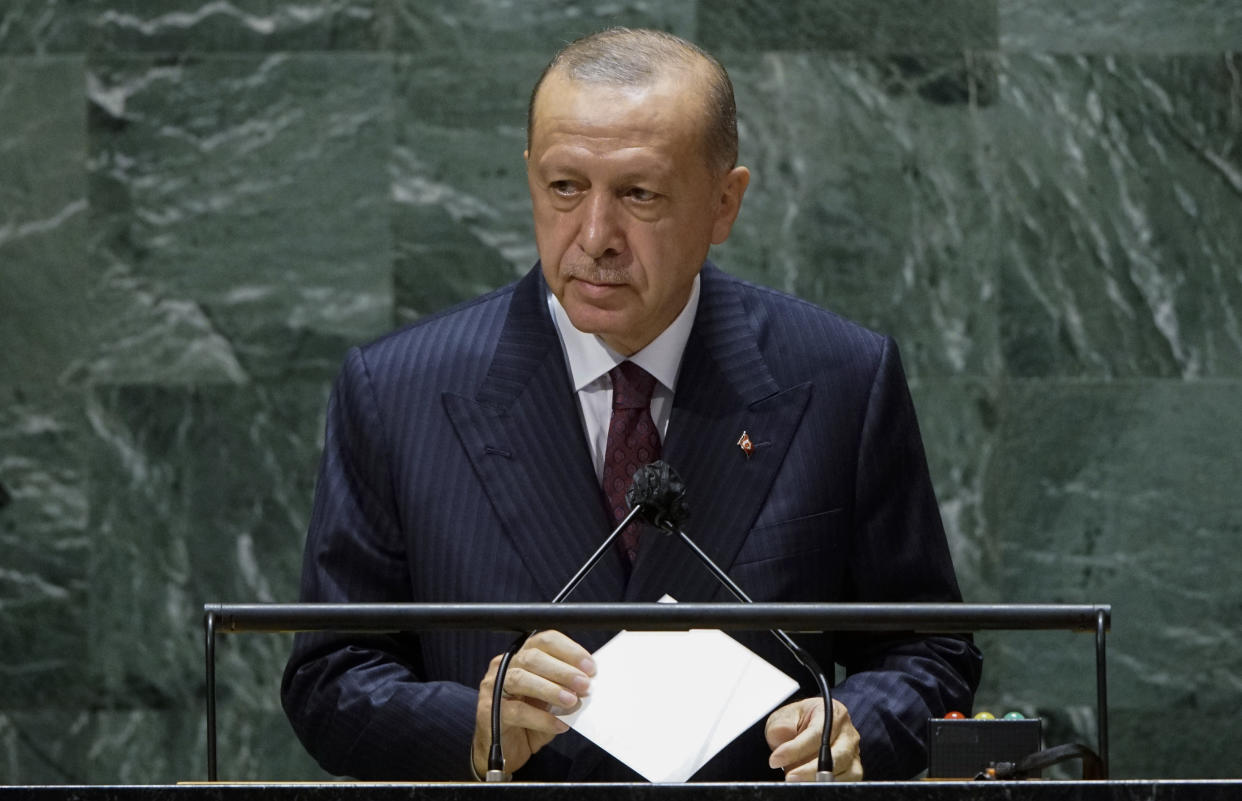 Turkish President Recep Tayyip Erdogan addresses the U.N. General Assembly.