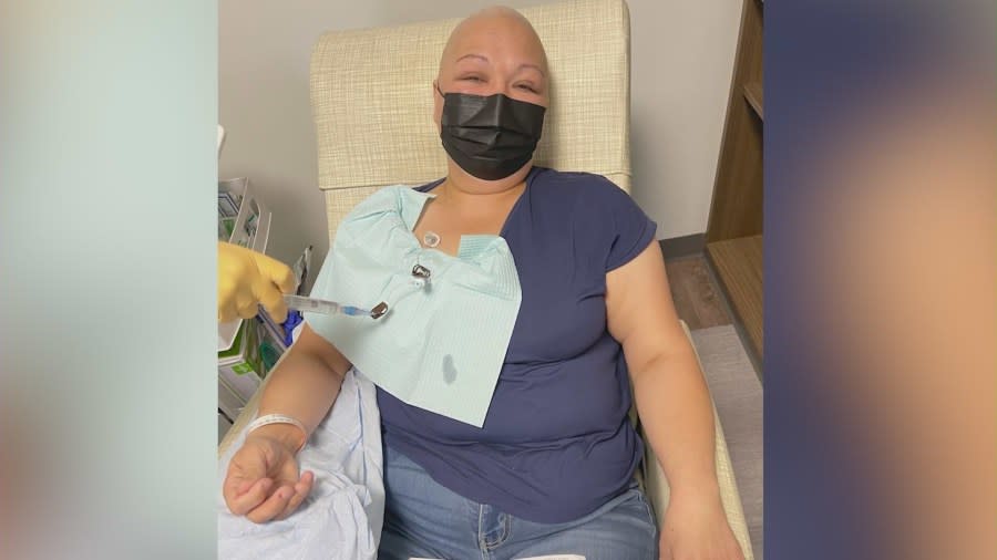 Angelina Esqueda receiving chemotherapy treatment for stage three follicular helper T-cell lymphoma. (Esqueda Family)