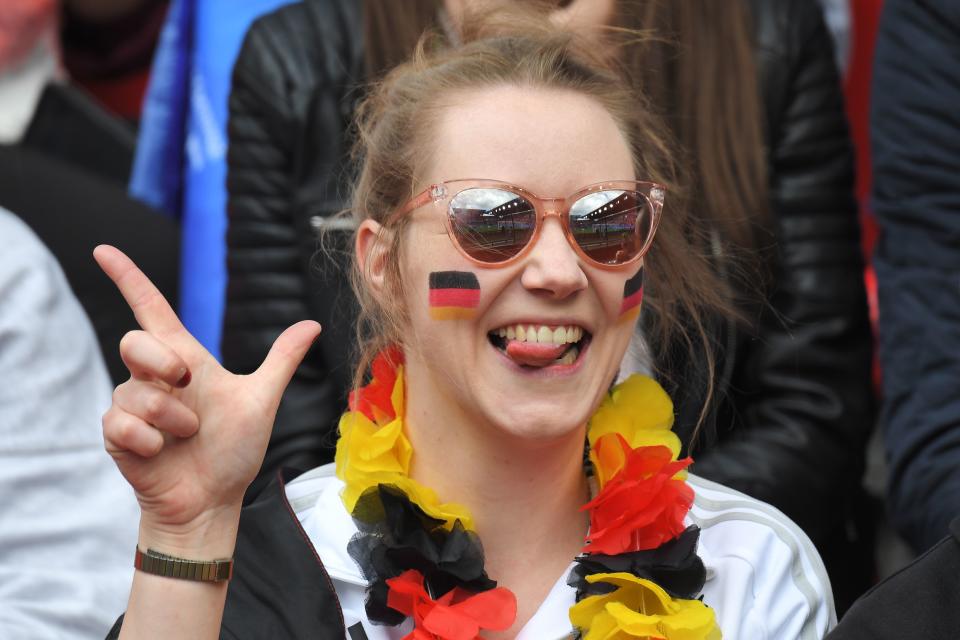 A Germany supporter poses prior to the France 2019 Women's World Cup Group B football match between Germany and China, on June 8, 2019, at the Roazhon Park stadium in Rennes, western France. (Photo by Loic Venance/AFP/Getty Images)