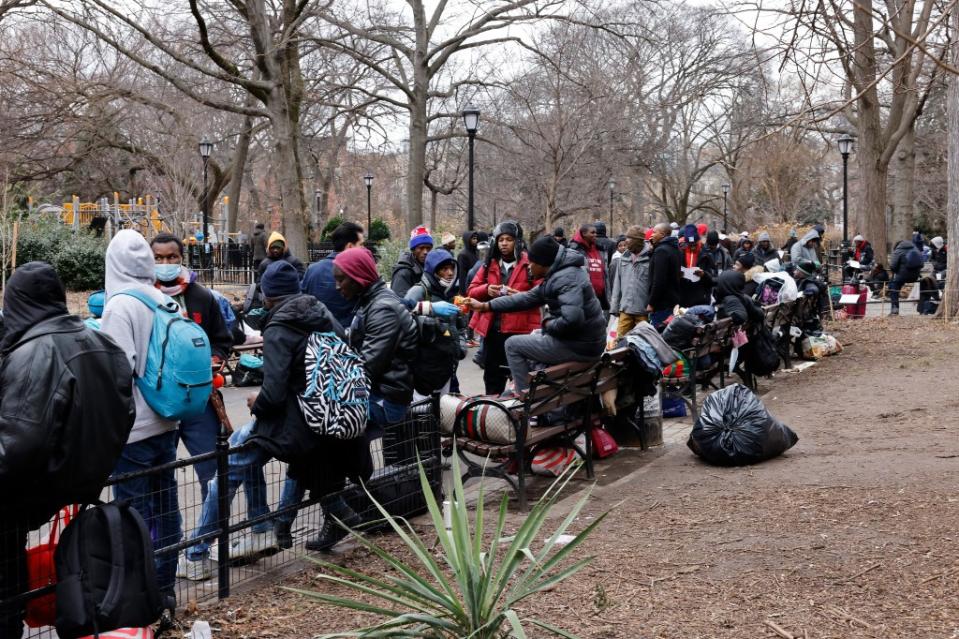 Hundreds of adult migrants have for months been flooding the intake center — located at the former St. Brigid School on East 7th Street — after the city started capping the time a single adult migrant can remain in a shelter. Kevin C. Downs for NY Post