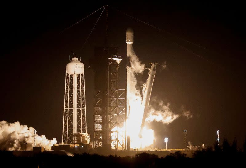 A SpaceX Falcon 9 rocket lifts off on the IM-1 mission with the Nova-C moon lander built and owned by Intuitive Machines from the Kennedy Space Center in Cape Canaveral