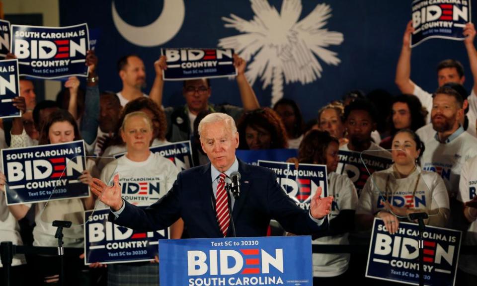 Biden speaks at a rally in Columbia, South Carolina, on the night of the New Hampshire primary.