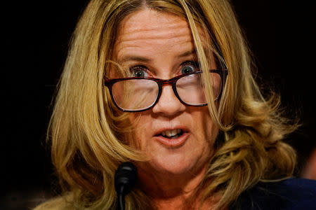 Christine Blasey Ford answers questions at a Senate Judiciary Committee hearing on Thursday, September 27, 2018 on Capitol Hill. Melina Mara/Pool via REUTERS