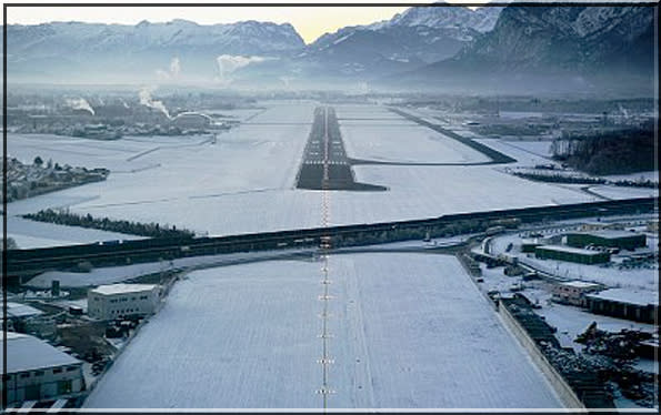 <b><p>Courchevel Airport, France</p></b> <p>A ski area in the French Alps, this is the largest linked ski area in the world and is infamous for having a short runway of around half a kilometre and a gradient of 18.5%.</p>