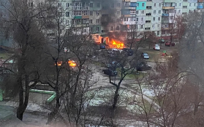Fires break out after the shelling of a residential area in Mariupol - Reuters