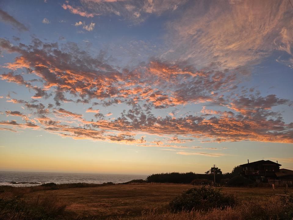 Pink clouds against a blue sky make for a beautiful sunset in Mendocino County 