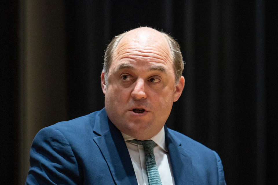 Defence Secretary, Ben Wallace speaks during the Defence of Europe conference at King's College London in central London. Picture date: Monday May 9, 2022.