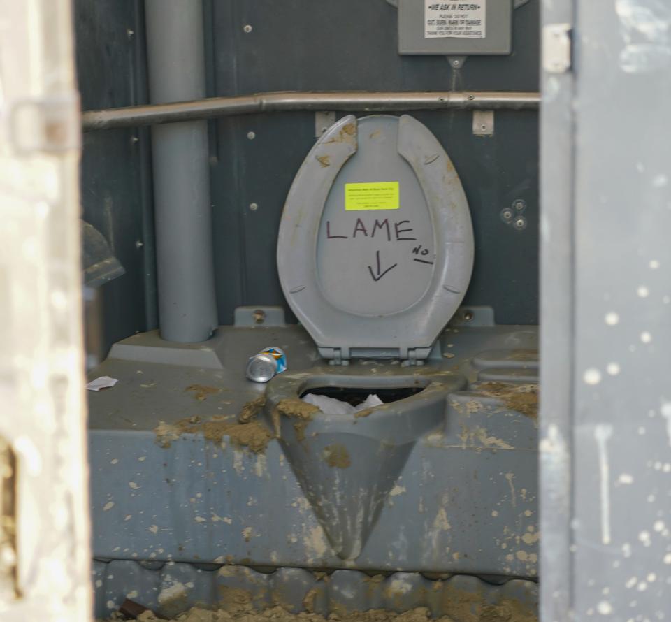 A nearly full portapotty at Burning Man.