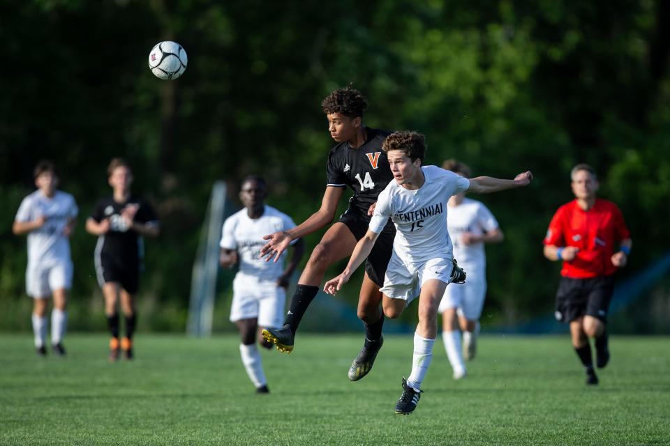 West Des Moines Valley's Preston Kipnusu (14) is the top goal-scorer in Class 4A with 20 on the season.