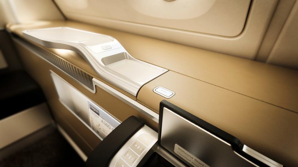 First class seating in the A380 operated by Lufthansa.
