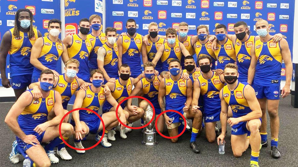 A team photo of the West Coast Eagles after their victory.