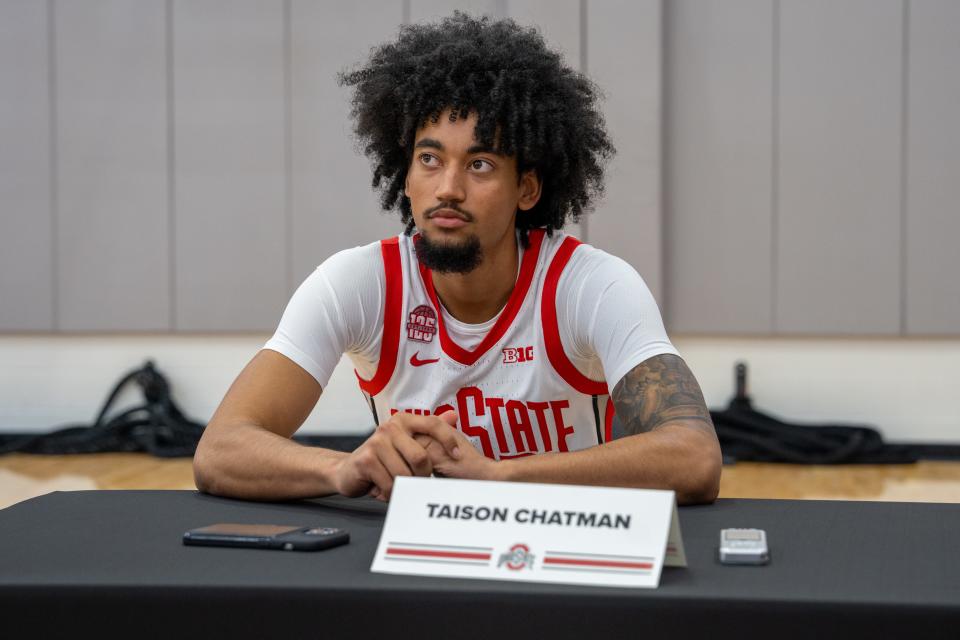 Sep 25, 2023; Columbus, OH, USA; Taison Chatman talks about their upcoming season at the Schottensteim Center.