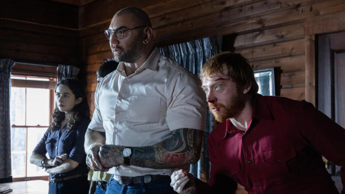 Rupert Grint appears alongside Dave Bautista in M Night Shyamalan thriller Knock at the Cabin. (Universal Pictures)