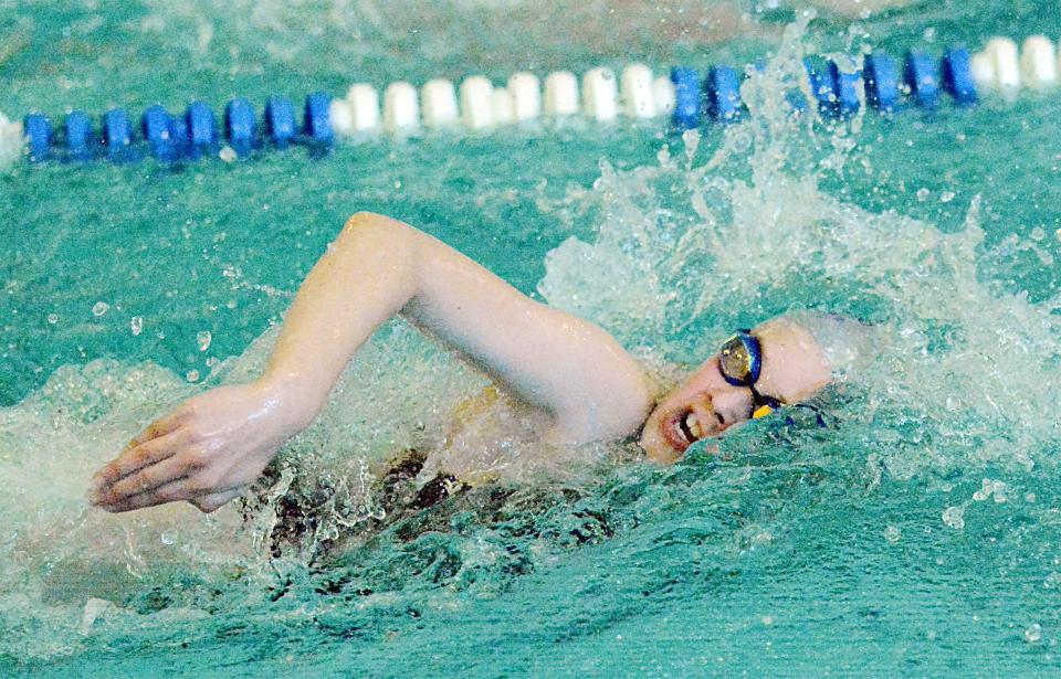 Sienna Schaunaman of the Watertown Area Swim Club is pictured during the 11-12 girls 50-yard freestyle on Saturday, Feb. 25, 2023 during the South Dakota State Short Course 12-and-Under Swim Championships at the Prairie Lakes Wellness Center.
