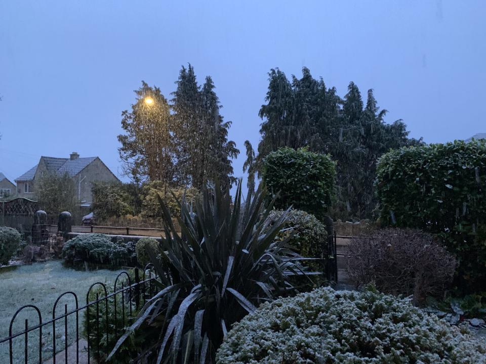 Snow falling in Bath on Thursday morning (@Jamesabyron/PA)