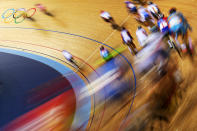 Action during the Men's Omnium Track Cycling 30km Points Race on Day 8 of the London 2012 Olympic Games at Velodrome on August 4, 2012 in London, England. (Photo by Cameron Spencer/Getty Images)