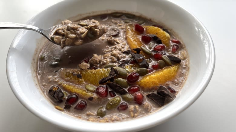 chocolate oatmeal with fruit