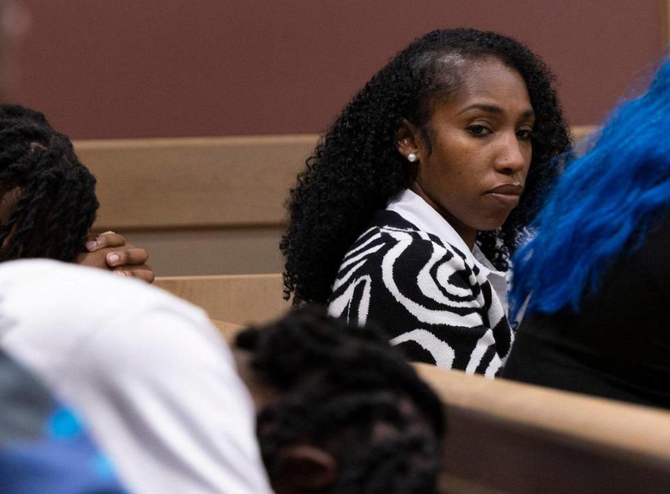 Jamie Demons King, mother of Jamell Demons, better known as YNW Melly, attends his double murder trial on Tuesday, June 20, 2023, at Broward County Courthouse in Fort Lauderdale, Fla.