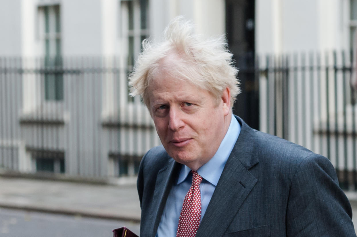 British Prime Minister Boris Johnson leaves Downing Street in central London to attend Cabinet meeting temporarily held at the Foreign Office to comply with social distancing guidelines due to the ongoing coronavirus pandemic, on 30 September, 2020 in London, England. (Photo by WIktor Szymanowicz/NurPhoto via Getty Images)