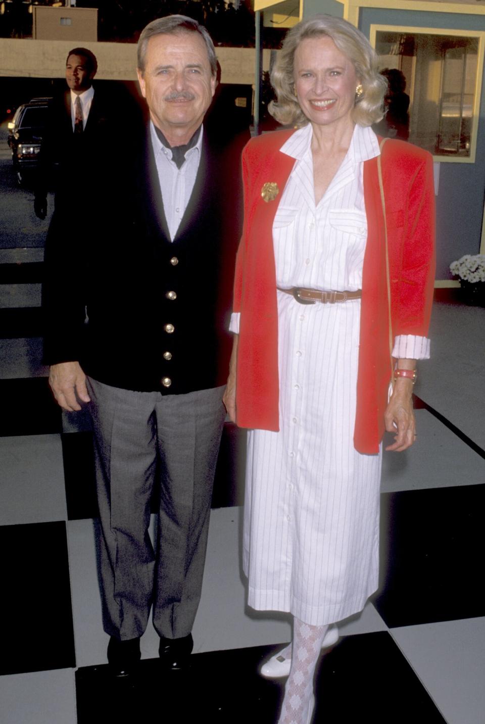 William Daniels and Actress Bonnie Bartlett attend the NBC Affiliates Party on July 15, 1989 at Century Plaza Hotel in Los Angeles, California