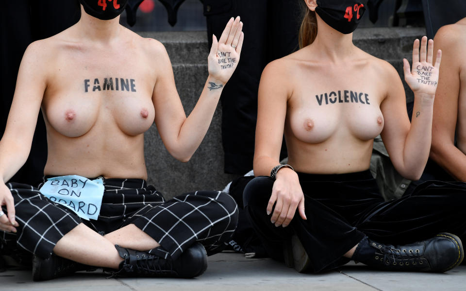  SENSITIVE MATERIAL. THIS IMAGE MAY OFFEND OR DISTURB Climate activists are seen padlocked to the railings of the Houses of Parliament during an Extinction Rebellion protest in London, Britain, September 10, 2020. REUTERS/Toby Melville