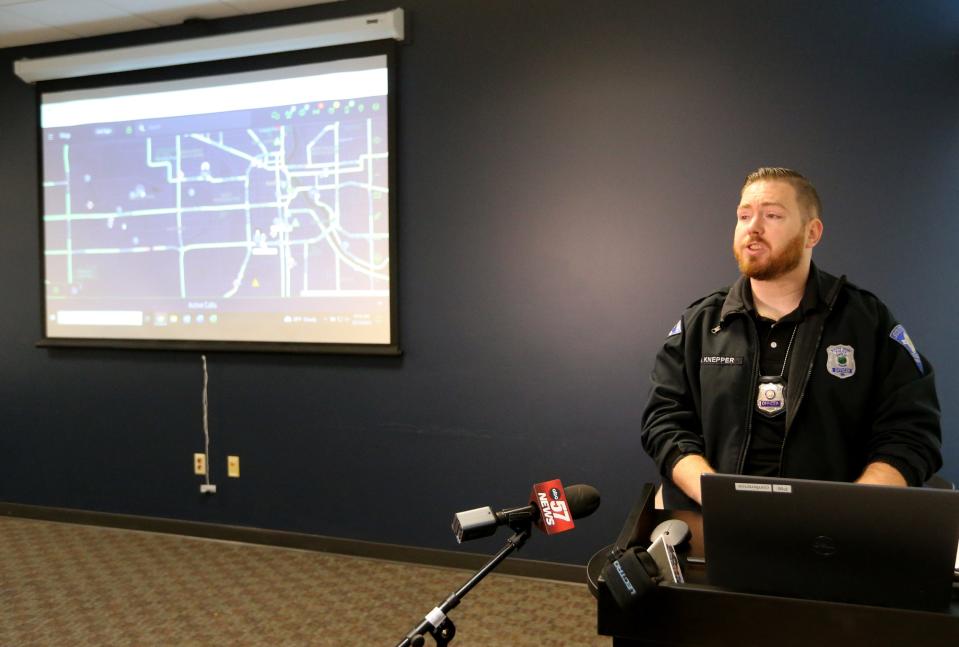 South Bend Police Logistics Officer Aaron Knepper demonstrates the department’s new use of the fusus system in setting up a real time crime center Wednesday, Dec. 14, 2022, at the South Bend Police Headquarters at 701 W. Sample St. in South Bend.