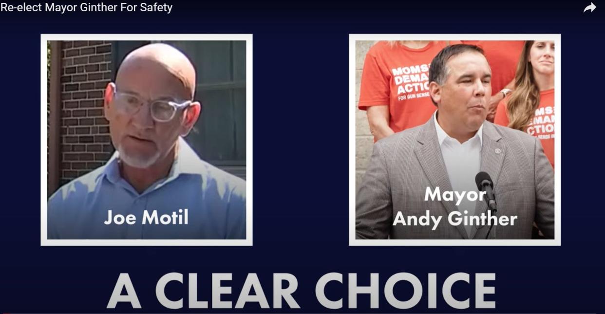 A screenshot from a new video advertisement by Columbus Andrew Ginther's campaign, where he for the first time in an ad mentions his opponent, Joe Motil.