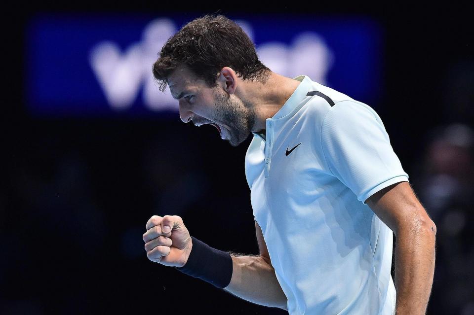 Grigor Dimitrov celebrates breaking his opponent in the fourth set: Getty