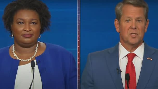 PHOTO: Brian Kemp and Stacey Abrams and Brian Kemp debate in a broadcast  by the 11Alive YouTube page, Oct. 17, 2022. (11Alive)