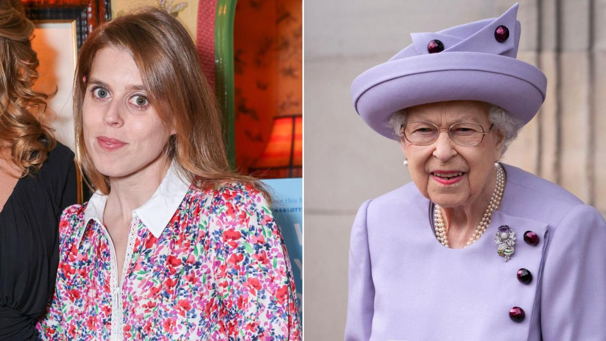  Composite of Princess Beatrice at a special event in London in 2024 and Queen Elizabeth at an Armed Forces Act of Loyalty Parade in 2022. 