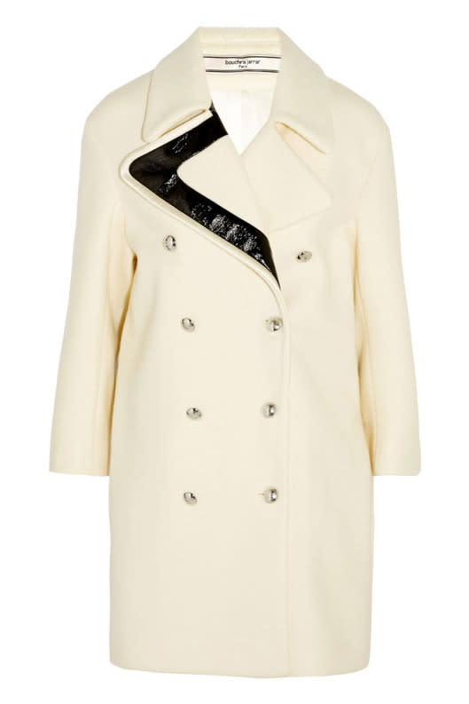 Bouchra Jarrar faux-patent-leather-trimmed wool coat